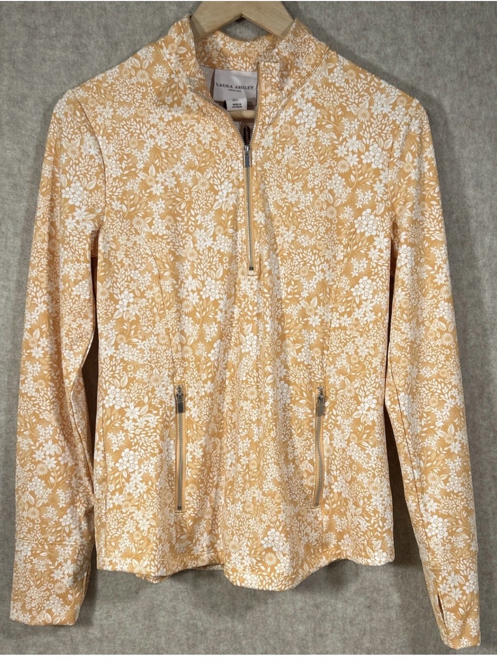 Laura Ashley Golf Tennis 1/4 Zip Yellow Floral Stretch Jacket Small - Picture 13 of 14